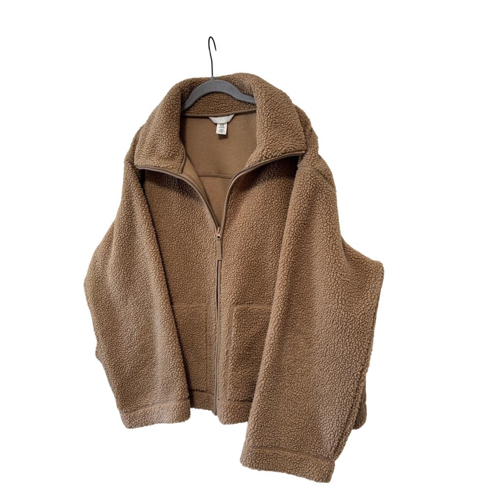 H&M Teddy Fleece Jacket Women’s XXL Brown Full Zip Sherpa Oversized Cozy - Picture 6 of 11